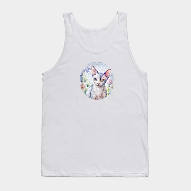 Sphynx cat with two color eyes in flowers Tank Top by AnnArtshock